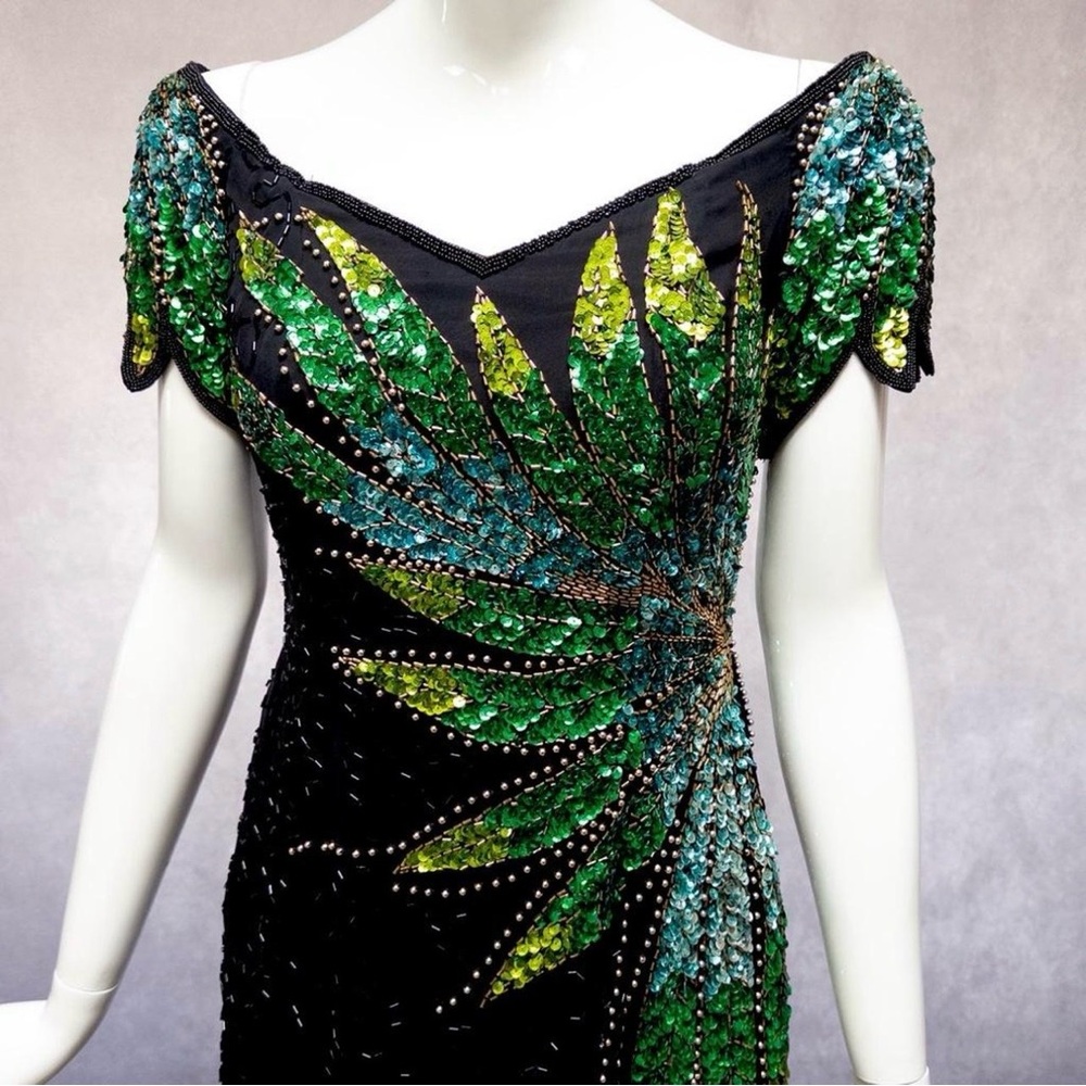 Vintage Alyce Designs Elegant‎ Black and Green Evening Gown
